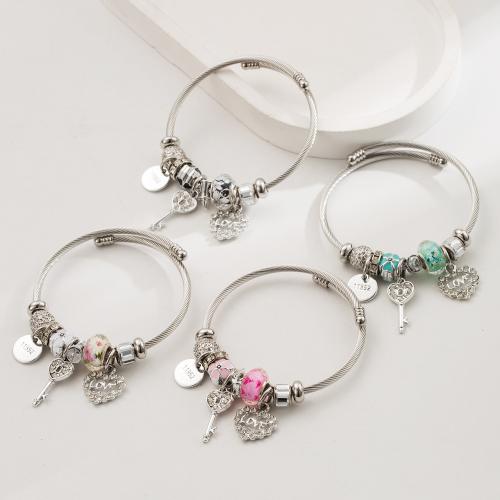 Bracelet European , Acier inoxydable 304, avec alliage de zinc, Placage de couleur argentée, bijoux de mode & avec strass, plus de couleurs à choisir, Vendu par PC