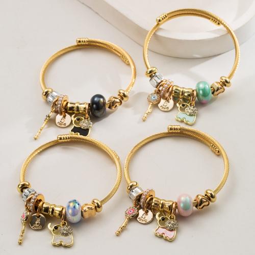 European Bracelet, 304 Stainless Steel, with Tibetan Style, gold color plated, fashion jewelry & with rhinestone, more colors for choice, Sold By PC