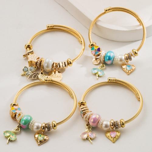 Pulseras Estilo Europeo, aleación de zinc, con Perlas plásticas, chapado en color dorado, Joyería & esmalte & con diamantes de imitación, más colores para la opción, libre de níquel, plomo & cadmio, Vendido por UD