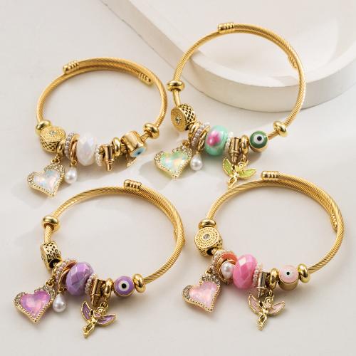 Pulseras Estilo Europeo, aleación de zinc, con Perlas plásticas, chapado en color dorado, Joyería & esmalte & con diamantes de imitación, más colores para la opción, libre de níquel, plomo & cadmio, Vendido por UD