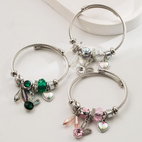 Pulseras Estilo Europeo, aleación de zinc, con acero inoxidable 304, chapado en color de plata, Joyería & esmalte & con diamantes de imitación, más colores para la opción, libre de níquel, plomo & cadmio, Vendido por UD