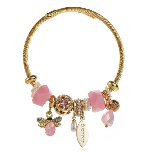 European Bracelet, Tibetan Style, with Plastic Pearl & 304 Stainless Steel, gold color plated, fashion jewelry & enamel & with rhinestone, more colors for choice, nickel, lead & cadmium free, Sold By PC