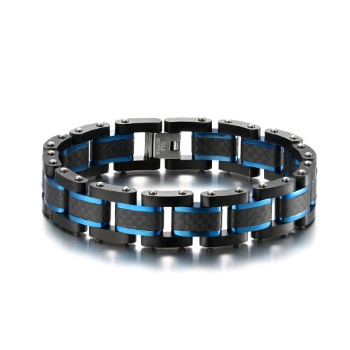 Stainless Steel Jewelry Bracelet, 304 Stainless Steel, with Carbon Fibre, Carved, fashion jewelry & for man & two tone, more colors for choice, wide:15mm, Length:8.5 Inch, Sold By PC