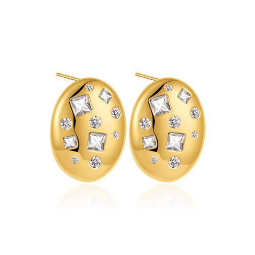 Brass Stud Earring, 18K gold plated, fashion jewelry & micro pave cubic zirconia & for woman, Sold By Pair