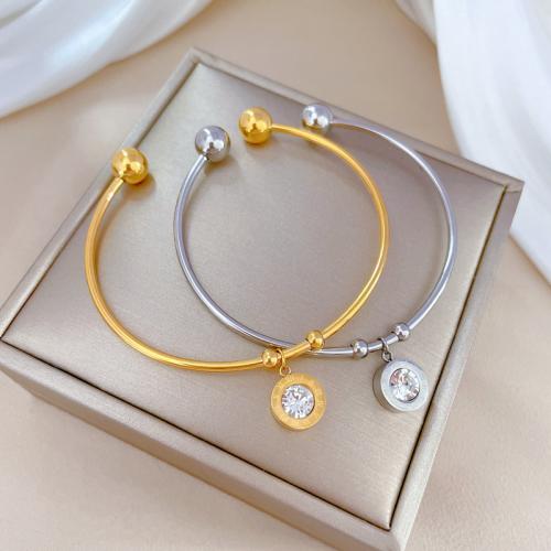 304 Stainless Steel Cuff Bangle, Vacuum Ion Plating, for woman & with rhinestone, more colors for choice, Sold By PC