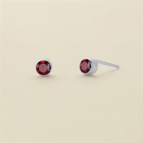 304 Stainless Steel Stud Earring, Round, plated, for woman & with rhinestone, more colors for choice, 4mm, Sold By Pair