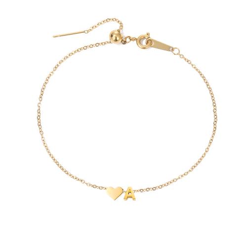 Acier inoxydable 304 bracelet, avec 1.2inch chaînes de rallonge, Lettre d’alphabet, Placage de couleur d'or, styles différents pour le choix & pour femme, Longueur:Environ 5.9 pouce, Vendu par PC