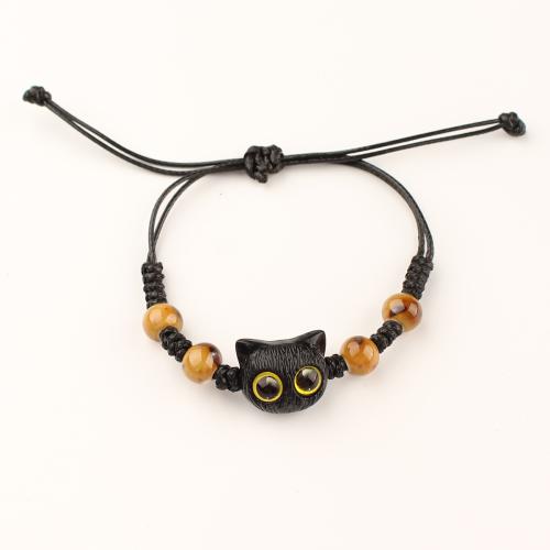 Plastic Bracelet, with Wax Cord, Cat, handmade, Unisex & adjustable, more colors for choice, Length:Approx 6-10 Inch, Sold By PC