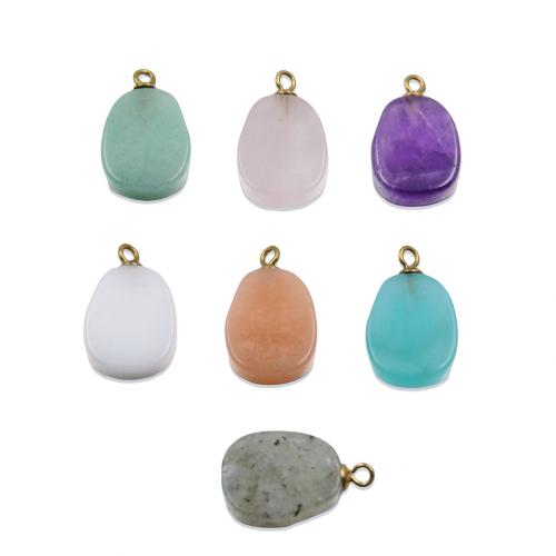 Gemstone Pendants Jewelry, with 304 Stainless Steel, Oval, Vacuum Ion Plating, DIY, more colors for choice, 11x17mm, 10PCs/Bag, Sold By Bag