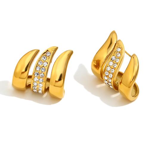 Stainless Steel Stud Earrings, 304 Stainless Steel, Vacuum Ion Plating, fashion jewelry & micro pave cubic zirconia & for woman, golden, 21.70x20.80mm, Sold By Pair