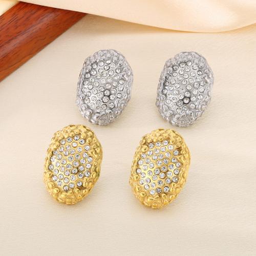 Boucle d'oreille de gaujon en acier inoxydable, Acier inoxydable 304, Placage, pour femme & avec strass, plus de couleurs à choisir, 34x24mm, Vendu par paire