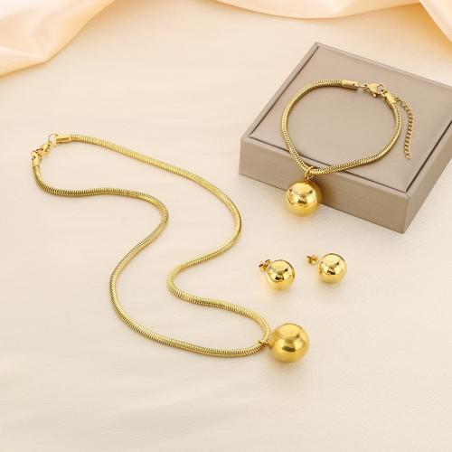 Parures de bijoux en acier inoxydable, Boucle d’oreille stud & Bracelet & collier, Acier inoxydable 304, Rond, Placage, styles différents pour le choix & pour femme, plus de couleurs à choisir, Vendu par PC