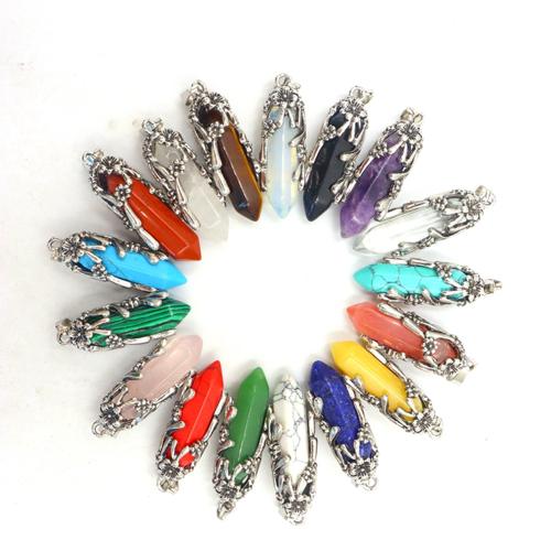 Gemstone Pendants Jewelry, Tibetan Style, with Natural Stone, silver color plated, DIY & different materials for choice, more colors for choice, nickel, lead & cadmium free, 37.50x12mm, Sold By PC