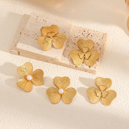 Fashion Stainless Steel Jewelry Sets, Stud Earring & finger ring, 304 Stainless Steel, Three Leaf Clover, gold color plated, different styles for choice & for woman, more colors for choice, Sold By PC