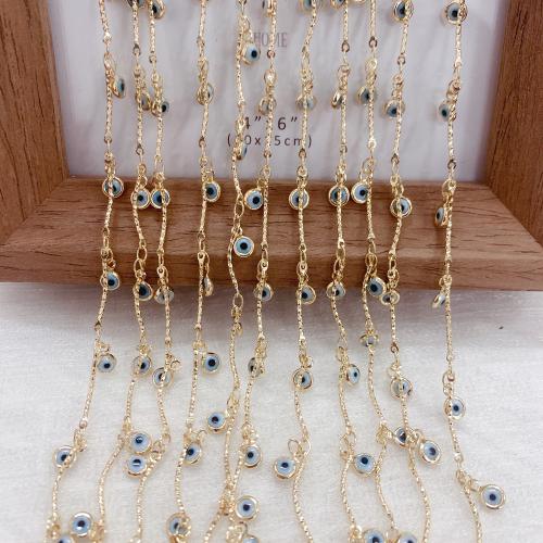 Decorative Beaded Chain, Brass, gold color plated, DIY & evil eye pattern & enamel, nickel, lead & cadmium free, 10m/Bag, Sold By Bag