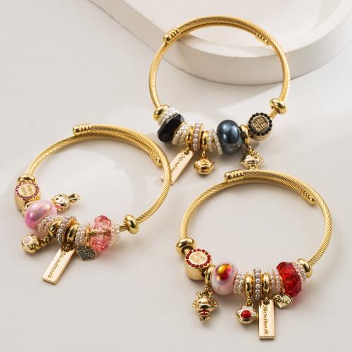 European Bracelet, Tibetan Style, with Plastic Pearl & 304 Stainless Steel, gold color plated, fashion jewelry & enamel & with rhinestone, more colors for choice, nickel, lead & cadmium free, Sold By PC