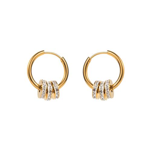 Boucle d'oreille Acier Titane, Placage de couleur d'or, bijoux de mode & modèles différents pour le choix & avec strass, plus de couleurs à choisir, Vendu par paire