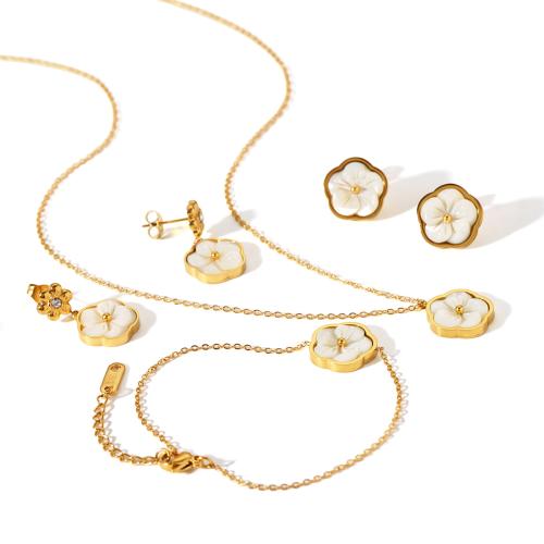 Ensembles de bijoux en zircon cubique en acier inoxydable, Acier inoxydable 304, avec coquille, Placage de couleur d'or, bijoux de mode & styles différents pour le choix & pavé de micro zircon, doré, Vendu par PC