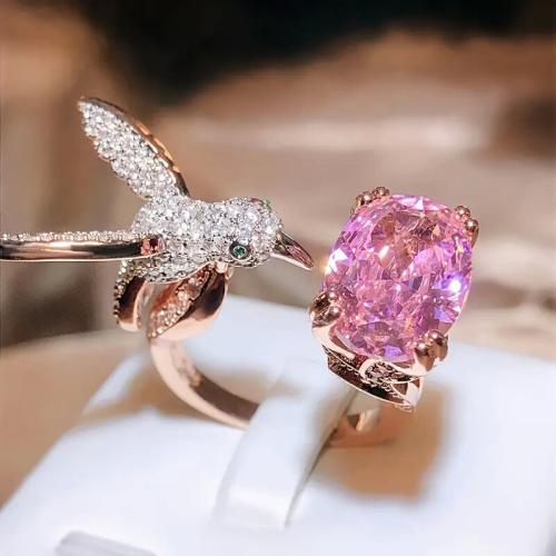 Cubic Zirconia Micro Pave Brass Ring, with Cubic Zirconia, Bird, plated, fashion jewelry & for woman, rose gold color, Sold By PC