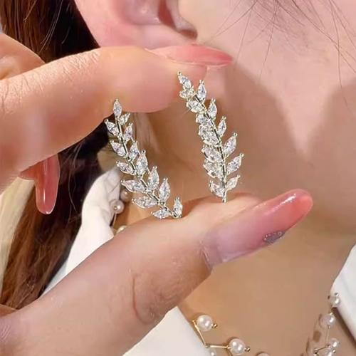 Cubic Zirconia Micro Pave Brass Earring, Wheat, plated, fashion jewelry & micro pave cubic zirconia & for woman, more colors for choice, Sold By Pair