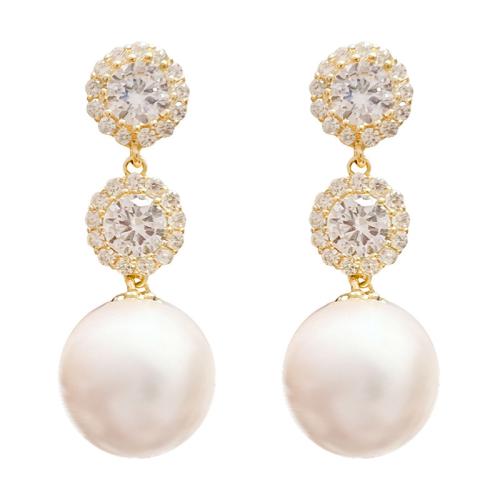 Cubic Zirconia Micro Pave Brass Earring, with Plastic Pearl, plated, fashion jewelry & micro pave cubic zirconia & for woman, Sold By Pair