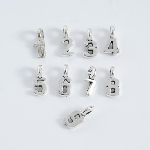 Tibetan Style Alphabet and number Pendants, plated, random style & DIY, 10PCs/Bag, Sold By Bag