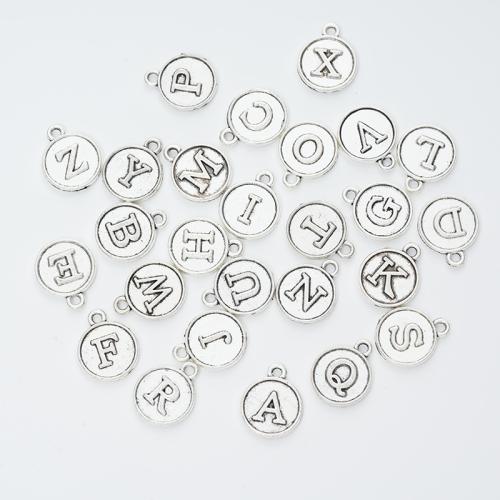 Tibetan Style Alphabet and number Pendants, plated, letters are from A to Z & DIY, 15x12x2mm, 26PCs/Bag, Sold By Bag