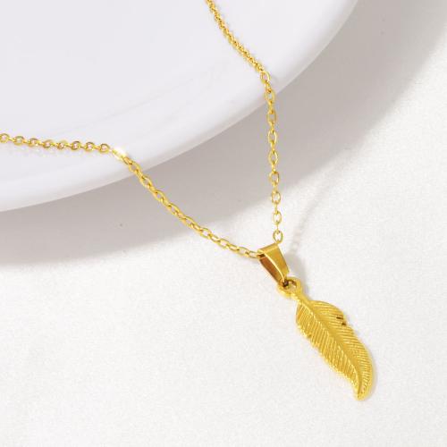 Stainless Steel Jewelry Necklace, 304 Stainless Steel, Feather, plated, for woman, more colors for choice, Sold By PC