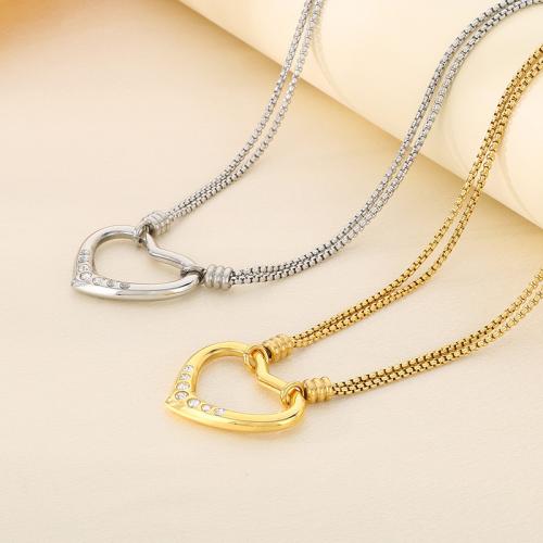 Fashion Stainless Steel Jewelry Sets, 304 Stainless Steel, Heart, plated, for woman & with rhinestone, more colors for choice, 35x28mm, Length:47 cm, Sold By PC