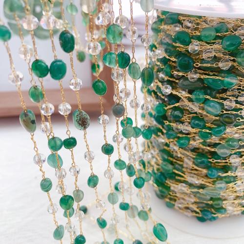 Decorative Beaded Chain, Brass, with Natural Stone & Plastic, gold color plated, DIY, green, nickel, lead & cadmium free, 10m/Bag, Sold By Bag