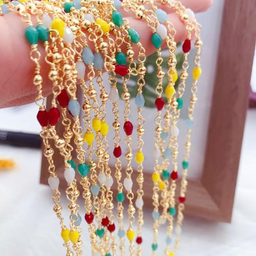 Decorative Beaded Chain, Brass, gold color plated, DIY & enamel, mixed colors, nickel, lead & cadmium free, 10m/Bag, Sold By Bag