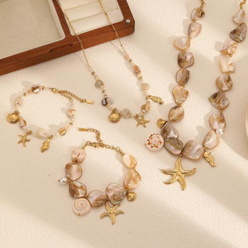 Fashion Stainless Steel Jewelry Sets, 304 Stainless Steel, with Shell, gold color plated, different styles for choice & for woman, more colors for choice, Sold By PC