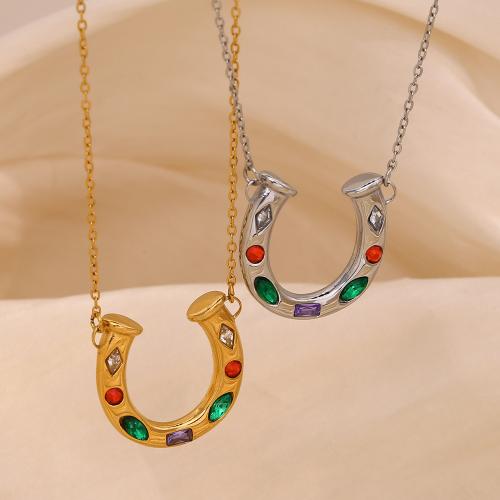 Stainless Steel Jewelry Necklace, 304 Stainless Steel, with 5cm extender chain, plated, fashion jewelry & for woman & with rhinestone, more colors for choice, Length:44 cm, Sold By PC