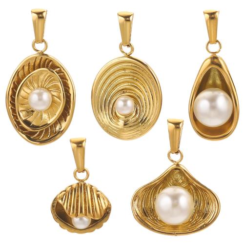 Stainless Steel Pendants, 304 Stainless Steel, with Plastic Pearl, plated, DIY & different styles for choice, golden, Sold By PC