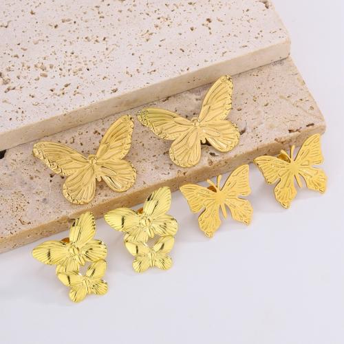 Stainless Steel Stud Earrings, 304 Stainless Steel, Butterfly, plated, fashion jewelry & different styles for choice & for woman, golden, Sold By Pair