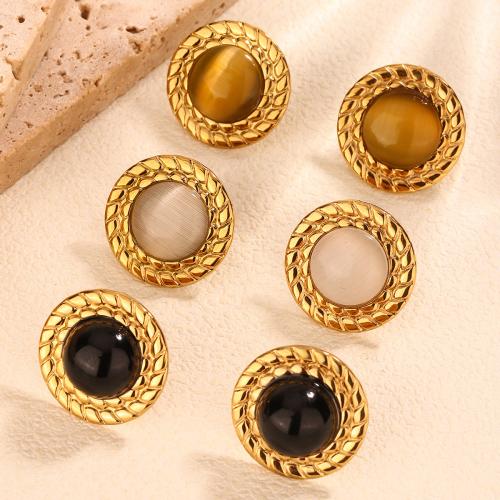 Stainless Steel Stud Earrings, 304 Stainless Steel, with Glass Beads, Round, gold color plated, fashion jewelry & for woman, more colors for choice, Sold By Pair