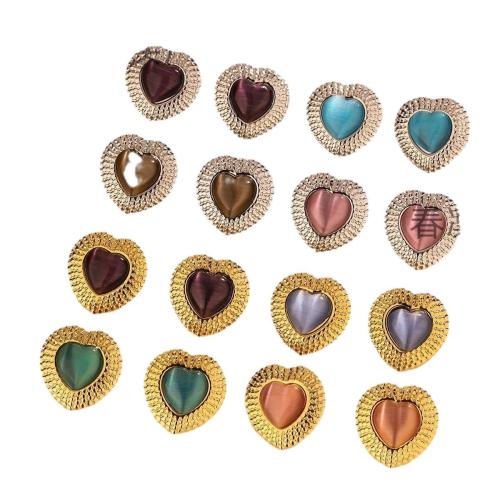 Stainless Steel Stud Earrings, 304 Stainless Steel, with Glass Beads, Heart, gold color plated, fashion jewelry & for woman, more colors for choice, Sold By Pair