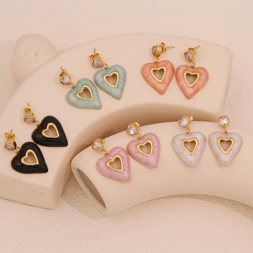 Stainless Steel Drop Earring, 304 Stainless Steel, Heart, gold color plated, for woman & enamel & hollow, more colors for choice, Sold By Pair