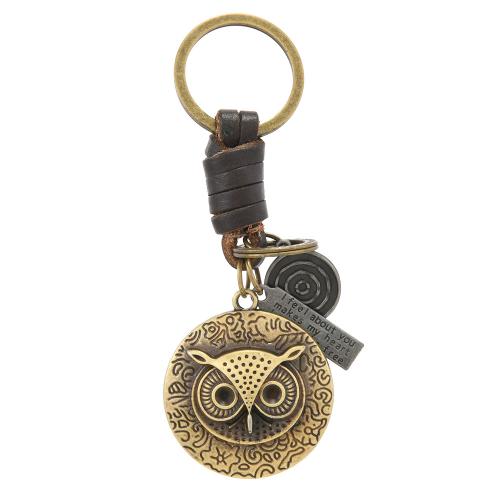 Bag Purse Charms Keyrings Keychains, Full Grain Cowhide Leather, with Iron & Tibetan Style, antique brass color plated, DIY & Unisex, Sold By PC