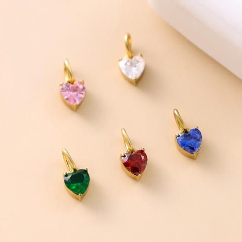 Stainless Steel Heart Pendants, 304 Stainless Steel, with Cubic Zirconia, Vacuum Ion Plating, for woman, more colors for choice, Sold By PC