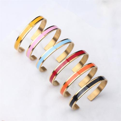 304 Stainless Steel Cuff Bangle, Vacuum Ion Plating, for woman & enamel, more colors for choice, Sold By PC