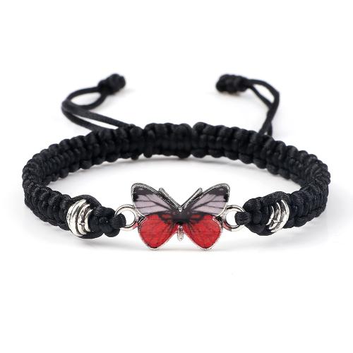 alliage de zinc bracelet, avec cordon de polyester, papillon, fait à la main, tressé & pour femme & autocollant époxyde, plus de couleurs à choisir, Longueur:Environ 6.7-11 pouce, Vendu par PC