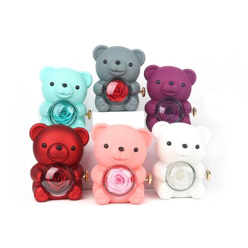 Plastic Preserved Flower Box, with Paper, Bear, for woman, more colors for choice, 120x130x167mm, Sold By PC