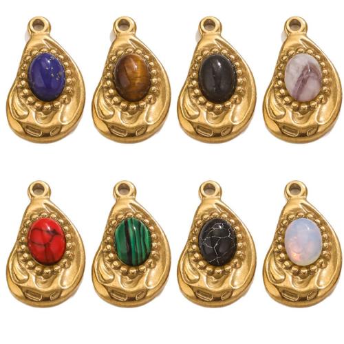 Stainless Steel Pendants, 304 Stainless Steel, with Gemstone, Teardrop, Vacuum Ion Plating, DIY, more colors for choice, 13x22mm, Hole:Approx 1.5mm, 4PCs/Bag, Sold By Bag