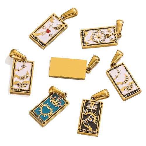 Stainless Steel Pendants, 304 Stainless Steel, Vacuum Ion Plating, DIY & enamel & with rhinestone, more colors for choice, 10.50x21mm, 2PCs/Bag, Sold By Bag