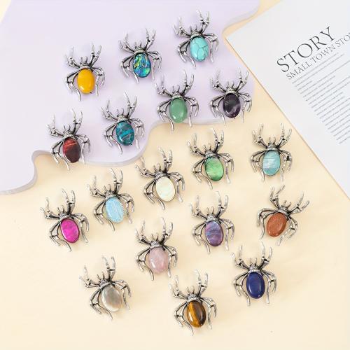 Fashion Brooch Jewelry, Tibetan Style, with Natural Stone, Spider, silver color plated, fashion jewelry & different materials for choice, more colors for choice, nickel, lead & cadmium free, 41x57mm, Sold By PC