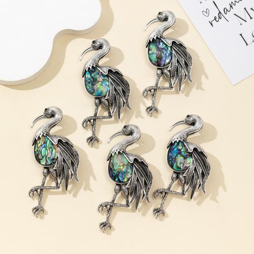 Shell Brooch, Tibetan Style, with Abalone Shell, Bird, silver color plated, fashion jewelry, mixed colors, nickel, lead & cadmium free, 38x82mm, Sold By PC