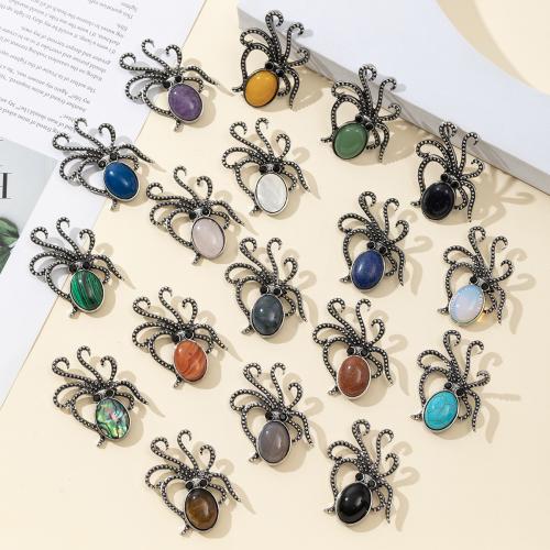 Fashion Brooch Jewelry, Tibetan Style, with Natural Stone, Octopus, silver color plated, fashion jewelry & different materials for choice, more colors for choice, nickel, lead & cadmium free, 37x52mm, Sold By PC