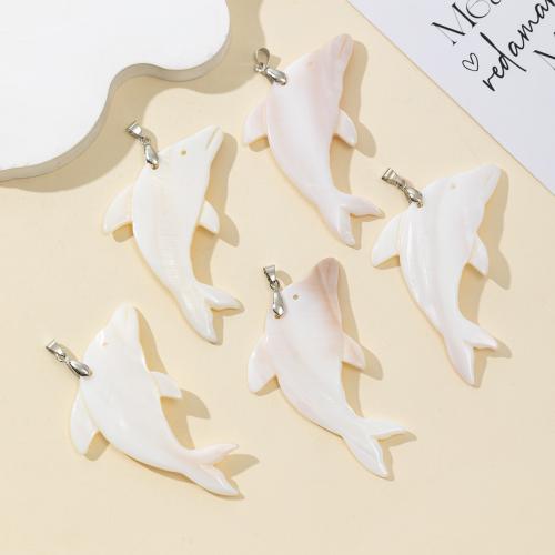 Shell Pendants, Dolphin, DIY, white, 36x70mm, Sold By PC