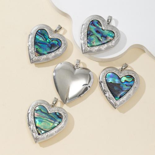 Natural Abalone Shell Pendants, Brass, with Abalone Shell, Heart, silver color plated, DIY, mixed colors, nickel, lead & cadmium free, 40x41mm, Sold By PC